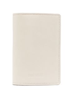 cream white/brown calf leather debossed logo to the front bi-fold design stripe detailing multiple internal slip pockets rectangle shape Beige Leather Wallet With Interior Card Slots, Modern Beige Wallet With Interior Card Slots, Classic Beige Leather Wallet, Beige Leather Wallet For Business, Beige Leather Wallet With Card Slots, Beige Leather Card Holder With Card Slots, Luxury Leather Beige Card Holder, Classic Beige Bifold Card Holder, Luxury Beige Leather Card Holder