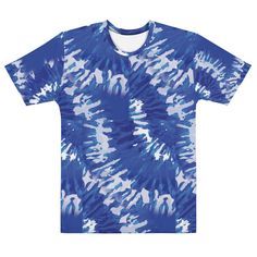 This light blue tie dye abstract design full print men's short sleeve T-shirt is super smooth, super comfortable, and made from a cotton touch polyester jersey that won't fade after washing. It's a unique vintage T shirt you'll want to add to your wardrobe! * 95% polyester, 5% elastane (fabric composition may vary by 1%) * Premium knit mid-weight jersey * Four-way stretch fabric that stretches and recovers on the cross and lengthwise grains * Regular fit Made in the USA. *For guidance on sizing, please advance to the last photo in the image gallery for measurements. *Returns accepted with exceptions. Please review our Return policies in our Shop Privacy section for more information. Blue Casual Watercolor Print Top, Casual Blue Watercolor Print Top, Blue Casual Top With Watercolor Print, Blue Pre-shrunk Crew Neck Sublimation Design, Blue Crew Neck Shirt With All Over Print, Blue Custom Print Short Sleeve T-shirt, Blue Short Sleeve Tops With Watercolor Print, Blue Short Sleeve Top With Watercolor Print, Blue Short Sleeve Sublimation T-shirt With Custom Print