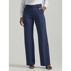 Add a little extra personality to your business casual wardrobe with the Lee® Ultra Lux Comfort Pant. These slacks are built to combine the best of style and comfort, with a sleek design that feels more like wearing lounge wear to the office. They come with a wide leg that fits perfectly all the way to the waist, and gives your legs plenty of room to move. Pair them with a flowy blouse for a look that's as comfortable as it is stylish. 67% Rayon, 28% Nylon, 5% Spandex. Emperor Navy. 2 W / 33 Inc Casual Stretch Dress Pants For Office Wear, Relaxed Fit Wide-leg Dress Pants For Workwear, Relaxed Fit Wide-leg Business Casual Pants, Casual Wide Leg Business Trousers, Stretch Work Pants With Welt Pockets For Office, Elegant Business Casual Pantsuit With Long Pants, Business Casual Straight Dress Pants In Elastane, Elastane Straight Dress Pants For Business Casual, Tailored Versatile Formal Dress Pants