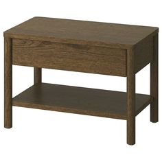 a wooden coffee table with one drawer on the bottom and two shelves below it that are made out of wood