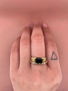 Small Onyx Edmond Ring – Kasia J. Pointer Finger Ring, 5 Fingers, Alternative Bridal, Men's Ring, Finger Ring, Ring Finger, Emerald Cut, Ring Shopping, Onyx