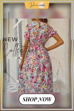 Elegant Boho Beach Summer Women Dress Short Princess Sleeve Floral Print Dress New O-neck High Waist Zip A-line Long Dress Floral Print A-line Midi Dress For Vacation, Flowy A-line Floral Dress For Vacation, Beach A-line Floral Dress, Casual A-line Floral Dress For Vacation, Casual A-line Floral Dress For Brunch, A Line Long Dress, New O, Princess Sleeves, Color Pick