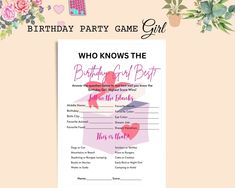 a birthday party game is shown with flowers