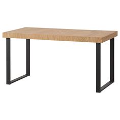 a wooden table with black metal legs