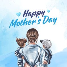 a mother's day card with an illustration of a woman holding her child in her arms