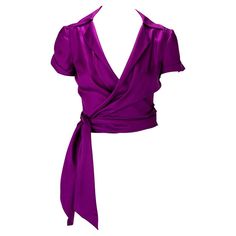 Purple V-neck Top For Evening, Fitted Purple Blouse For Evening, Silk Wrap Blouse For Evening, Fitted Purple Evening Blouse, Silk Wrap Top For Party, Silk Evening Wrap Blouse, Elegant Purple Silk Blouse, Chic Purple Silk Top, Chic Silk Wrap Blouse