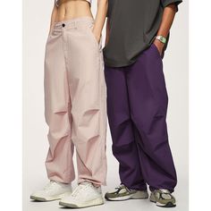 Summer Loose Leg Cargo Pants Material: 100% Cotton Size: S, M, L, XL, 2XL Color: Black, Light Pink, Army Green, Purple Applicable Season: Spring, Summer Trendy Baggy Harem Pants, Solid Color Baggy Wide Leg Parachute Pants, Solid Baggy Wide Leg Parachute Pants, Purple Baggy Straight Leg Pants, Trendy Baggy Purple Bottoms, Baggy Wide Leg Harem Pants For Outdoor, Casual Pink Straight Pants, Trendy Baggy Parachute Pants, Trendy Baggy Solid Parachute Pants