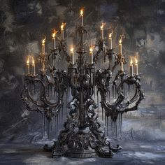 an ornate chandelier with many candles lit