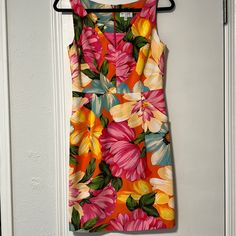 Would Be So Cute For A Beach Or Tropical Wedding! Pretty V-Neck, Bright Colored Dress By Milly With Pockets At The Waist. Zips Down The Back. New With Tag, Never Been Worn. Vibrant Sleeveless Dresses For Garden Party, Fitted Multicolor Floral Dress With Vibrant Print, Vibrant Pink Floral Print Dress, Vibrant Pink Dress For Garden Party, Vibrant V-neck Dress For Garden Party, Bright Colored Dress, Pleated Halter Dress, Silk Georgette Dress, Printed Satin Dress