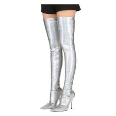 Elevate your party attire with our Silver Sequin Boots, featuring a stunning sequin finish that shimmers under the lights. These thigh-high boots boast a chic pointed toe and a flattering stiletto heel, making them the perfect choice for a night of dancing and celebration. While they exude style, our boots are designed for comfort, ensuring you feel as good as you look. Make a bold statement at your next event with these eye-catching Silver Sequin Boots. Handcrafted US sizing. Fits true to size. Glamorous Thigh-high Party Boots, Glamorous Sequined Party Boots, Glamorous Silver Knee-high Boots, Party Boots With Shimmer And Pointed Toe, Glamorous Boots For Club And Party Season, Fitted Sequin Boots For Fall, Sparkling Fitted Boots For Party, Fitted Sparkling Boots For Party, Sequin Party Boots For Party Season