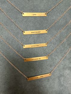 17” brass chain hand stamped custom sayings on a brass bar handmade in the USA 100% brass Belt Jewelry, Earring Sale, Stamped Jewelry, Brass Chain, Beauty Essentials, Bar Necklace, Cute Tops, Handbag Accessories, Sales Gifts