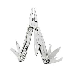 an open swiss army knife on a white background