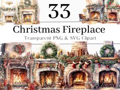 watercolor christmas fireplaces with stockings and stockings