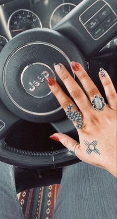 Western Symbols Tattoo, Western Tattoos On Hand, Western Couples Tattoos, Western Sister Tattoos, Western Finger Tattoos, Western Couple Tattoos, Nail Ideas Western, Western Hand Tattoos, Punchy Nails Designs