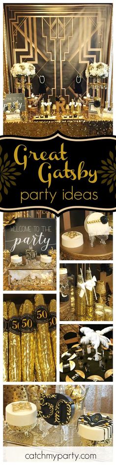 a collage of photos showing different types of cakes and pastries in gold, black and white