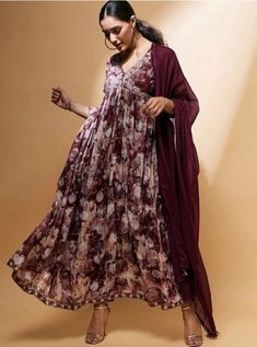 * Floral Embroidered Thread Work Anarkali Kurta With Trousers & Dupatta Indian Party Wear For Women / Indian Wedding Wear / Indian Plus Size Dress For Women / Customisation Available Silk Kurta Sets - Pakistani Salwar Kameez Set - Tunic Top  * Burgundy, white printed Kurta with Trousers with dupatta * Kurta design:- * Floral printed * Anarkali shape * Pleated stvle * V-neck, three-quarter regular sleeves * 2 pockets thread work detail Calf length with flared hem * Silk blend fabric * Trousers de Anarkali Tops Designs, Wedding Wear For Women, Anarkali Tops, Party Wear For Women, Printed Anarkali, Embroidered Anarkali, Pakistani Salwar, Indian Party, Kurta Design