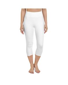 Solid White Yoga Capris Gearbunch White Stretch Moisture-wicking Bottoms, Stretch White Moisture-wicking Bottoms, White Knee-length Capris For Spring, White Knee-length Spring Capris, Fitted White Bottoms With Moisture-wicking, White Knee-length Capris For Summer, White Compression Moisture-wicking Bottoms, White Moisture-wicking Mid-thigh Bottoms, White Capris For Summer