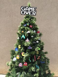 a christmas tree decorated with video game characters