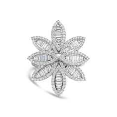 Metal: 14K White Gold Gemstones: 1.30 Cts. Diamond Flower Petal, Baguette Diamond, Flower Petals, Baguette, Diamond Ring, White Gold, Gemstones, Chain, Ring