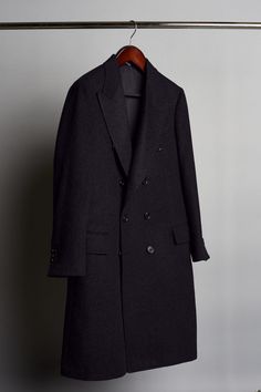 Color: Midnight Luxury Semi-formal Wool Outerwear, Bespoke Wool Outerwear For Business, Bespoke Wool Outerwear For Fall, Business Cashmere Long Wool Coat, Business Long Cashmere Wool Coat, Cashmere Long Coat For Business, Luxury Wool Coat With Hidden Button Closure, Formal Cashmere Wool Coat For Winter, Luxury Tailored Wool Pea Coat