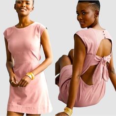 Soft Pink, Center Tie Back Mini Dress. Back Zip Closure With 3 Buttons At Neck. Fitted Summer Dress With Button Back, Spring Fitted Dress With Button Back, Spring Sleeveless Dress With Button Back, Sleeveless Spring Dress With Button Back, Sleeveless Button-back Dresses For Day Out, Sleeveless Button Back Dress For Day Out, Sleeveless Dress With Button Back For Day Out, Fitted Dress With Button Back For Day Out, Button Back Mini Dress For Day Out