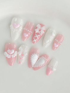 Multicolor  Collar   Plain 3D Nails Embellished   Nail,Hand & Foot Care Nail Designs With Charms, Cinnamoroll Nails, Acrylic Nails Almond Shape, Fake Nails Designs, Cute Simple Nails, Blush Nails, Pearl Nails