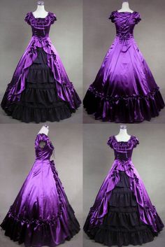 Attractive Purple and Black Victorian Dress for Sale Black Witchy Victorian Dress For Halloween, Black Fitted Victorian Dress For Halloween, Fitted Victorian Dress For Halloween Theater, Fitted Victorian Dress For Theater And Halloween, Black Gothic Dress For Theater, Fitted Dress For Halloween Theater, Purple Gothic Dress For Cosplay, Purple Halloween Costume Dress, Purple Costume Dress For Halloween