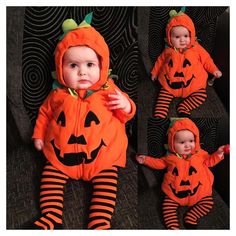 two babys dressed in halloween costumes sitting on a couch with their faces turned to look like jack - o'- lanterns