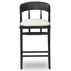 a black and white chair with a cushion on the back of it's seat