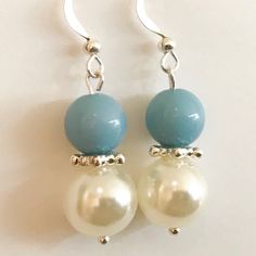 Silver Blue Bead Pearl Earrings Silver Plated Metal Alloy Light Blue & White Acrylic Beads For Pierced Ears French Hooks. New Condition. Blue Pearl Jewelry For Jewelry Making, Blue Pearl Jewelry With Colorful Beads, Adjustable Blue Pearl Drop Jewelry, Handmade Blue Dangle Pearl Earrings, Blue Pearl Drop Jewelry, Colorful Beads Pearl Earrings, Elegant Light Blue Beaded Dangle Earrings, Elegant Light Blue Beaded Earrings For Party, Elegant Light Blue Pearl Jewelry