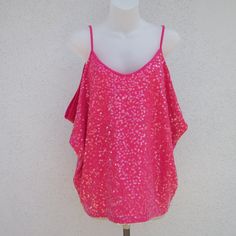 95% Polyester, 5% Spandex Brand New W/O Tag Stretch Tank Blouse For Party, Summer Sequin Camisole Top, Summer Camisole Top With Sequins, Spring Sequined Camisole Top, Sequin Spring Camisole Top, Sequined Spring Camisole Top, Sequin Camisole Top For Summer, Sequin Camisole Top For Spring, Pink Sleeveless Sequined Tops