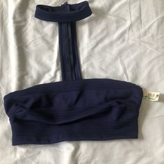 Navy Blue Crop Top With Choker Attached. Can Also Be Worn As A Tube Top Or Bralette. Choker Does Not Dettach. Line Detailing. Trendy Blue Crop Tube Top, Casual Blue Bandeau Crop Top, Blue Summer Crop Top With Bra-friendly Design, Blue Bandeau Crop Top In Cotton, Trendy Blue Crop Top With Built-in Bra, Yellow Corset, Navy Blue Crop Top, Cropped Polo Shirt, Urban Outfitters Top