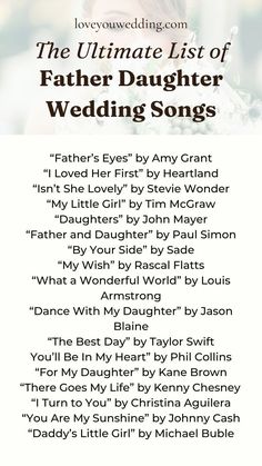 the ultimate list of father daughter wedding songs for your special day or special occasion,