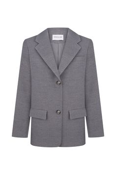 Gray single-breasted wool jacket featuring a relaxed fit, with a classic collar and lapels, long rolled-up sleeves, and front patch pockets with flaps. Secured with two buttons. This design is inspired by the 'men's shoulder' style, adding a touch of masculinity to your look. Not only is it on-trend, but it also serves as a versatile base for any outfit. The jacket's generous cut and wide shoulders make it perfect for layering oversized sweatshirts or sweaters underneath, allowing for comfortable movement. Model measurements: Height - 175 cm (5'9"ft) Bust - 82 cm (32.3 in) Waist - 61 cm (24 in) Hips - 92 cm (36.2 in) 🧶Details 40% Wool, 40% Acrylic, 20% Polyamide Lining: Viscose Model wears a size S 📏Product Size Chart: S (US 4-6) 1/2 Bust - 52 cm | 20.4 in 1/2 Hip - 52 cm | 20.4 in Back Shoulder Jacket, Wide Shoulders, Gray Coat, Big Shoulders, Straight Jacket, Short Women, Grey Coat, Red Coat, Roll Up Sleeves