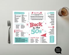 the back to the 50's poster is displayed next to a fork and knife