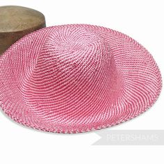 This pink candy twist capeline hat body is made from visca which is a Japanese wood pulp. From afar it has the appearance of parasisal straw, has a gorgeous shine and costs a fraction of the price!Floppy by nature, this checkerboard 1x1 weave visca can be blocked and stiffened just as you would with straw. For a more structured crown simply pop over buckram. If a romantic floppy brim is what you are after this is just superb!Capeline Measures:Flat measurement from crown tip to brim: 28cm (11 inc Adjustable Pink Crochet Hat For Vacation, Pink Cap Mini Hat For Summer, Pink Curved Brim Fedora For Beach, Pink Fedora With Curved Brim, Pink Fedora With Curved Brim For Beach, Pink Handmade Adjustable Fedora, Handmade Adjustable Pink Fedora, Pink Adjustable Hat With Curved Brim, Pink Boater Hat With Curved Brim For The Beach