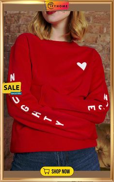 Red Letters Print Long Sleeve Pullover Sweatshirt Graphic Pant, Red Letters, Swimwear High Waisted, Bodycon Floral Dress, Corsets And Bustiers, Fiery Red, Sweater Dress Midi, Denim Coat Jacket, Plus Size Swimwear