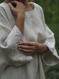 Embroidered Linen Dress.natural Linen Color With Nice Sleeves.boho Oversize Linen Dress - Etsy Embroidered Linen Dress, Linen Color, Embroidered Linen, Style Expert, Linen Dresses, Linen Dress, Natural Linen, Beauty Book, Indonesia