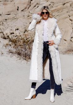 Shop the luxurious Ivory Faux Suede & Shearling Big Sky Full-Length Coat, the epitome of style and comfort for colder weather. Stay cozy in absolute elegance. Chic Sheepskin Outerwear For Winter, Chic Winter Fur Coat With Faux Fur Lining, Winter White Long Outerwear, Winter White Long Outerwear For Winter, Long Winter White Outerwear, White Sheepskin Outerwear For Winter, White Sheepskin Winter Outerwear, Luxury Long Outerwear, Winter White Sheepskin Outerwear