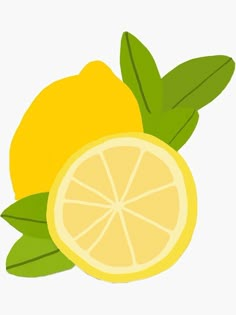 two lemons with green leaves and one is cut in half on a white background