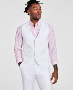 in stock Classic White Suits For Spring, White Suits For Spring, Classic White Spring Suit, Casual Tailored White Suits, Classic Fitted White Vest, Casual White Tailored Suit, Classic White Fitted Vest, Fitted White Classic Vest, White Cotton Suit For Work