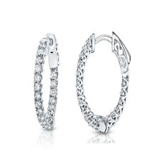 These 14k Gold Trellis-style Diamond Hoop Earrings feature 42 brilliant round-cut natural diamonds forming a hoop which is ideal for any occasion. These earrings are crafted in a high polished 14k White Gold securely fasten with clip in clasps. Make the perfect gift for any occasion, or simply as a gift for yourself. Diamond Hoop Earrings, Round Diamond, Lab Grown, Lab Grown Diamonds, Diamond Bracelet, Round Diamonds, Natural Diamonds, Lab, Hoop Earrings