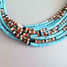 Turquoise Coral Jewelry, Bo Ho, Heishi Necklace, Native American Necklace, Black Jet, Beaded Jewelry Necklaces, Natural Turquoise Stone, Southwest Jewelry, Clay Bead