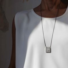 Square Unisex Concrete Necklace, by BAARA Jewelry. #baarajewelry  #unisex #concfetejewelry Adjustable Minimalist Necklace With Rectangular Pendant, Modern Everyday Necklace With Large Pendant, Modern Large Pendant Necklace For Everyday, Minimalist Silver Necklace For Everyday Use, Modern Silver Necklace For Everyday Use, Modern Everyday Necklace With Square Pendant, Modern Square Pendant Necklace For Everyday, Minimalist Adjustable Square Pendant Necklace, Concrete Necklace