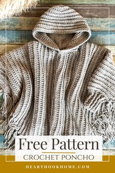 a knitted sweater with the text free pattern crochet poncho