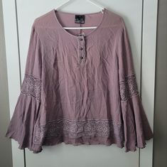 Super Cute Bohemian Style Top! Lavender Color Has Natural Color Variation Throughout. And Of Course, Bell Sleeves! Size S/M (8-10) Lavender Long Sleeve Bohemian Tops, Lavender Bohemian Top For Spring, Lavender Bohemian Spring Top, Mauve Bohemian Tops For Spring, Wide Sleeve Top, Boho Pullover, Cotton Tunic Tops, Boho Peasant Top, Tie Dye Tunics