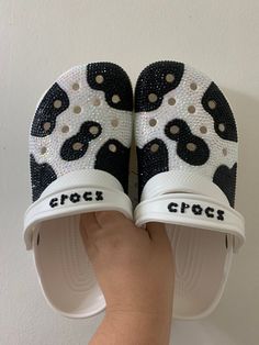 Mooooooove Over these super cute custom crocs are ready to be gifted To that special someone in your life who loves cow print ... and yes these come in different colors! Don't be afraid to Send me a message if you want to order a custom color! Cow Print Crocks, Bedazzled Cow Print Crocs, Cow Doughnut, Cute Shoes To Buy, Custom Crocs Shoes Paint, Cow Print Crocs, Cool Shoes Aesthetic, Custom Crocs Diy, Cow Print Things