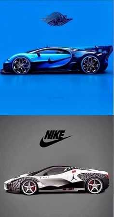 two different images of the same car and one has a nike logo on its side