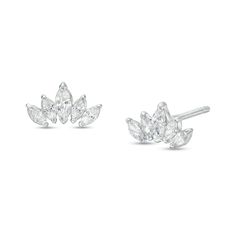 These five stone marquise cubic zirconia stud earrings are set in sterling silver and secure with friction backs. Stone Stud Earrings, Stone Studs, Sterling Silver Earrings Studs, Fashion Earrings, Sterling Silver Earrings, Cubic Zirconia, Stud Earrings, Engagement Rings, Collage