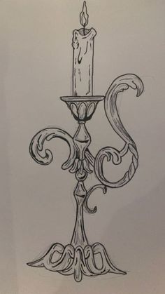 a drawing of a candle on a stand